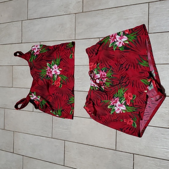 Blair Swim Twopiece Swimsuit 6w In Red With Black Stripes And Pink